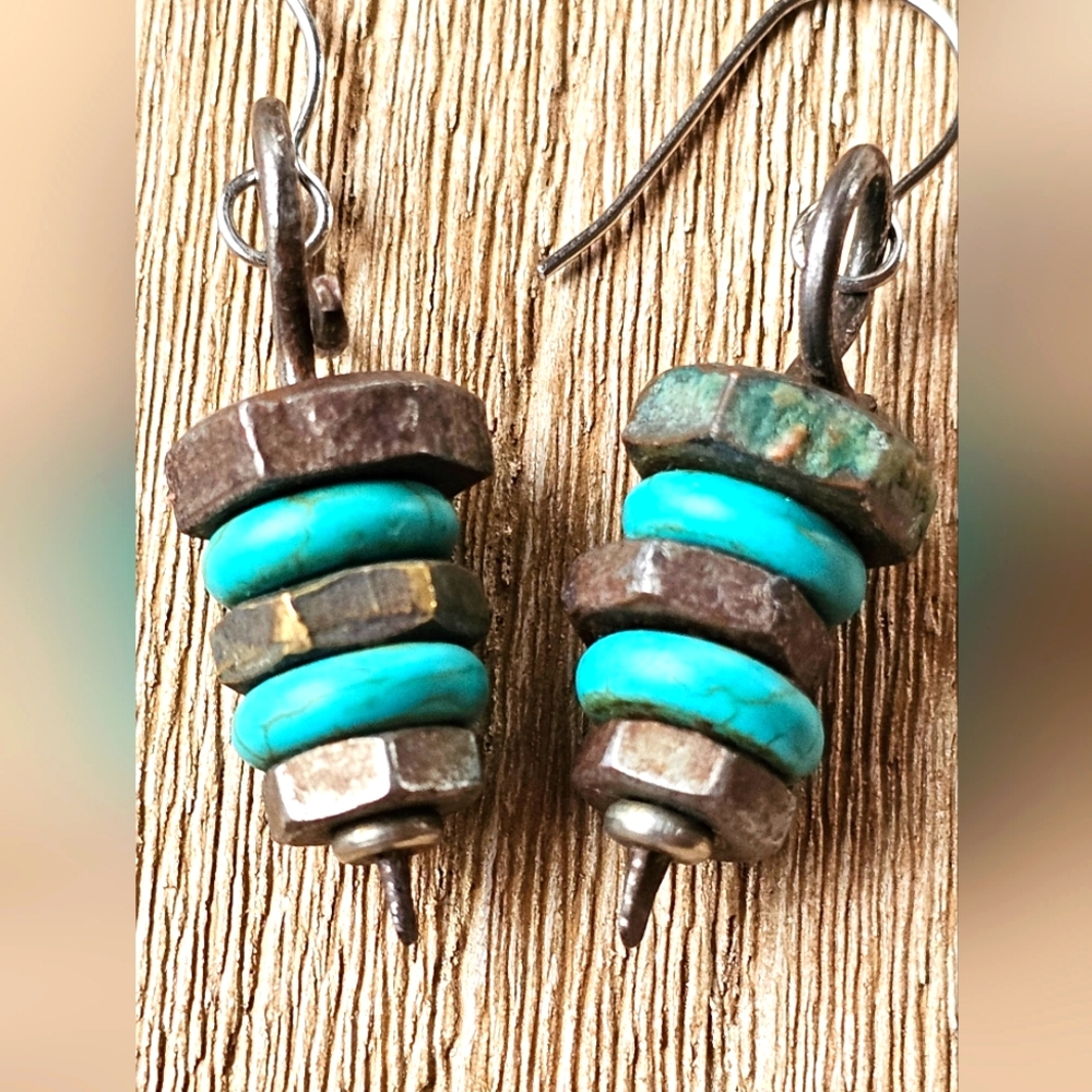 EUC Handmade Industrial Turqoise Earrings